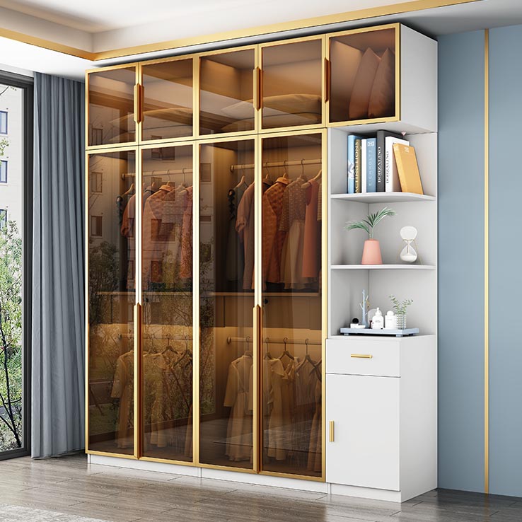 Wood and Glass Wardrobe Cabinet Contemporary Hinged Wardrobe Closet