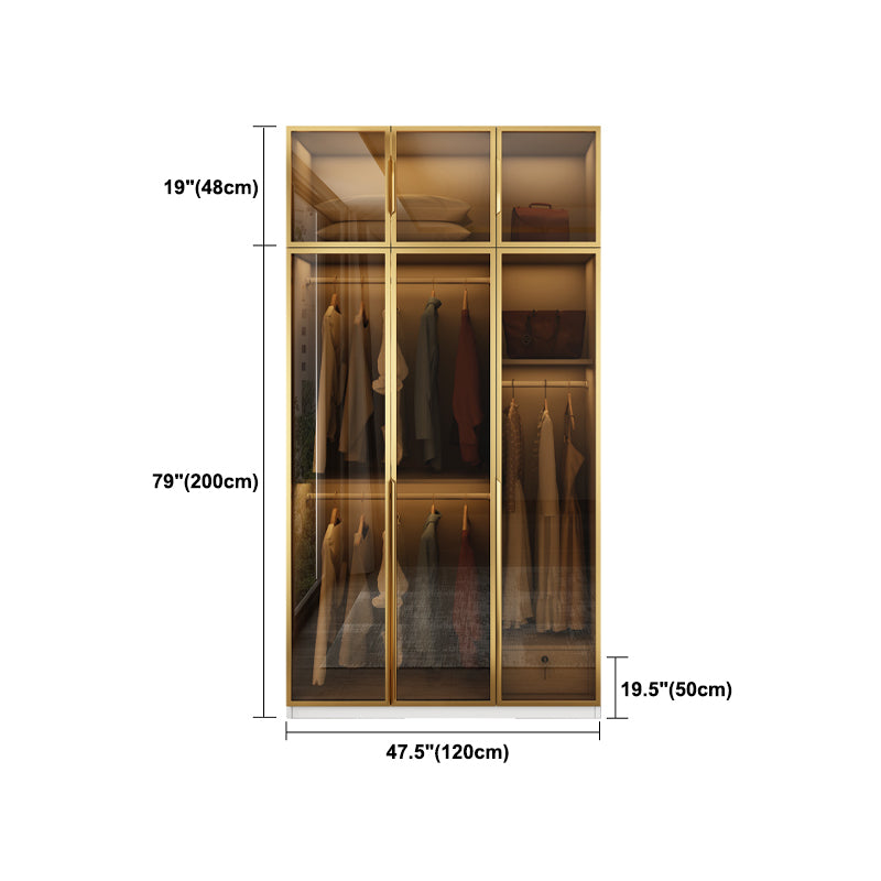 Wood and Glass Wardrobe Cabinet Contemporary Hinged Wardrobe Closet