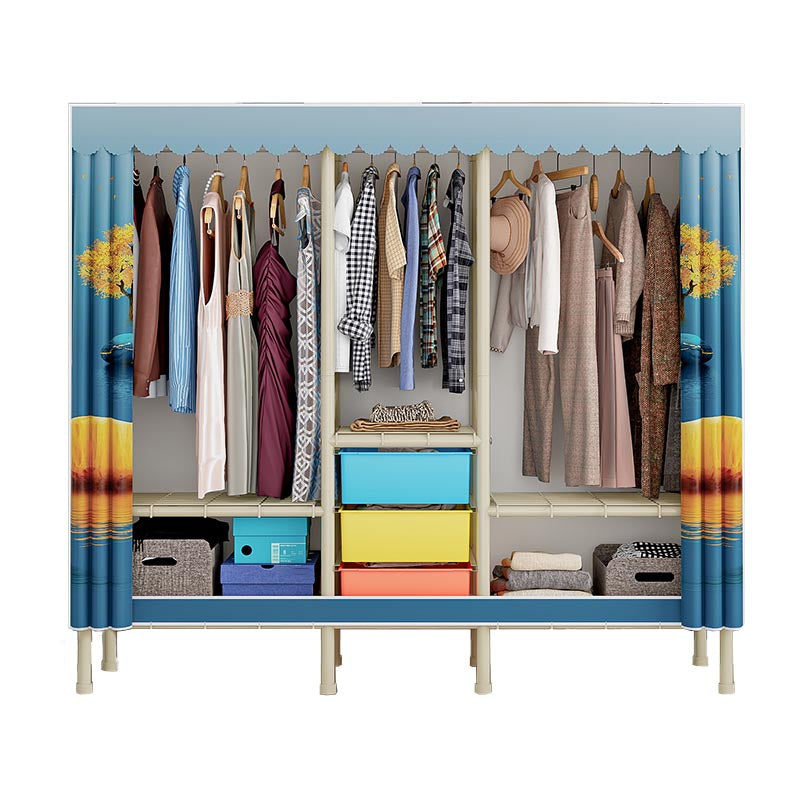 Contemporary Wardrobe Armoire Steel Adjustable Shelves Wardrobe Closet for Bedroom