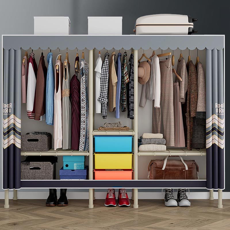 Contemporary Wardrobe Armoire Steel Adjustable Shelves Wardrobe Closet for Bedroom