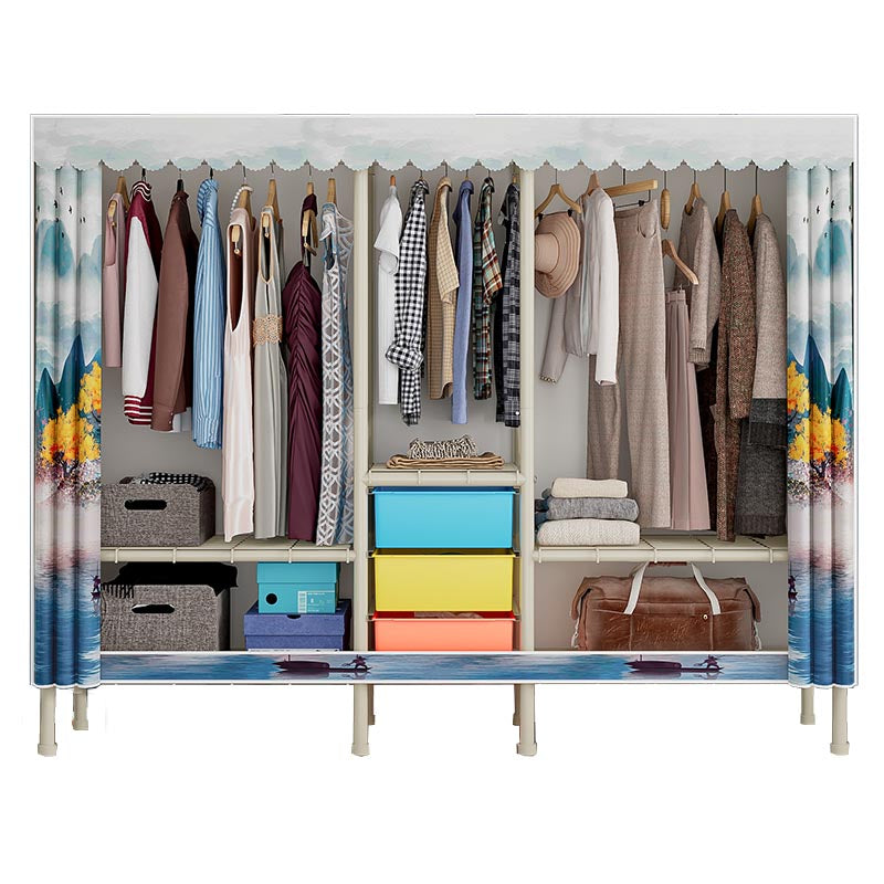 Contemporary Wardrobe Armoire Steel Adjustable Shelves Wardrobe Closet for Bedroom