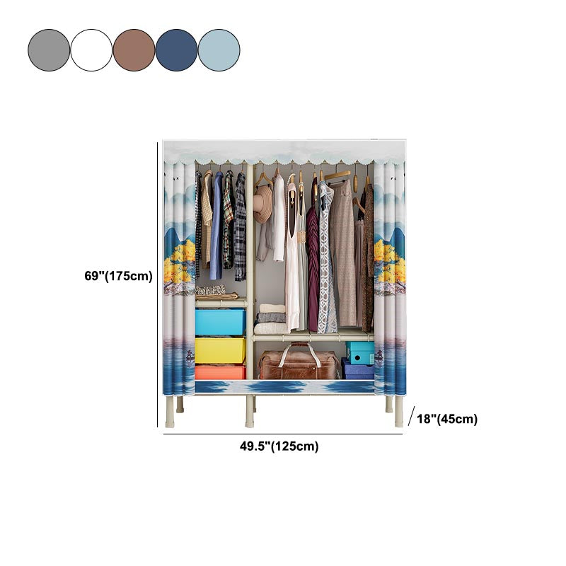 Contemporary Wardrobe Armoire Steel Adjustable Shelves Wardrobe Closet for Bedroom
