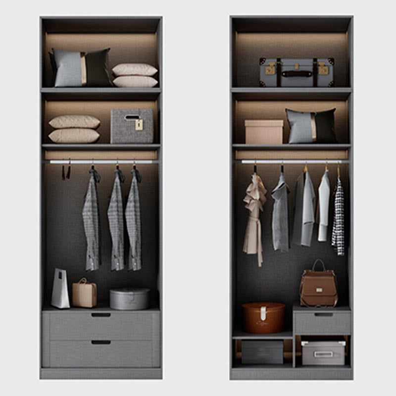 Contemporary Style Gray Colour Wardrobe Wood Soft Close Drawer Wardrobe Closet