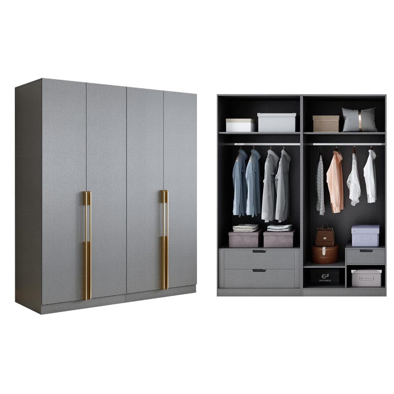 Contemporary Style Gray Colour Wardrobe Wood Soft Close Drawer Wardrobe Closet