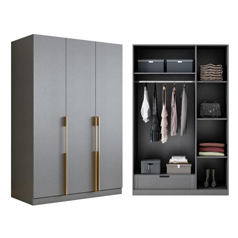 Contemporary Style Gray Colour Wardrobe Wood Soft Close Drawer Wardrobe Closet