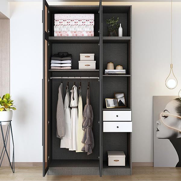 Contemporary Wardrobe Armoire with Shelves Wood and Glass Wardrobe Closet