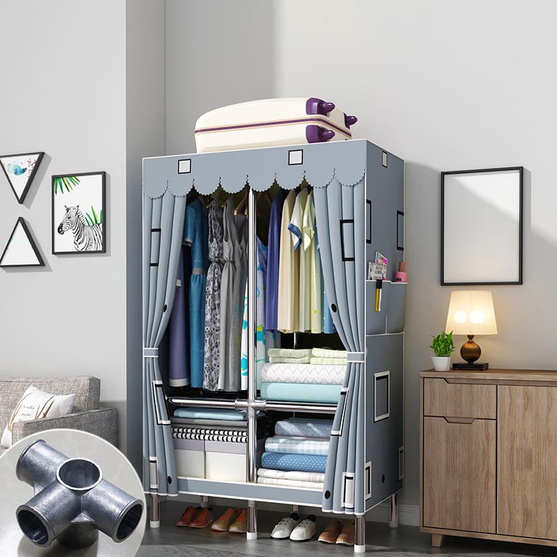 Modern Style Metal Wardrobe 3-Tier Cloth Rod Included Wardrobe Closet