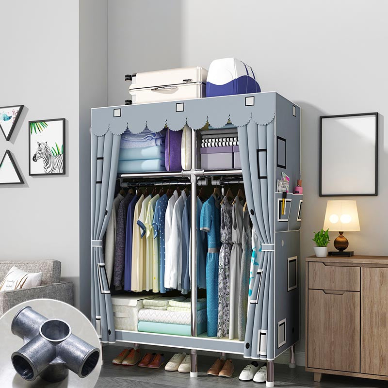 Modern Style Metal Wardrobe 3-Tier Cloth Rod Included Wardrobe Closet