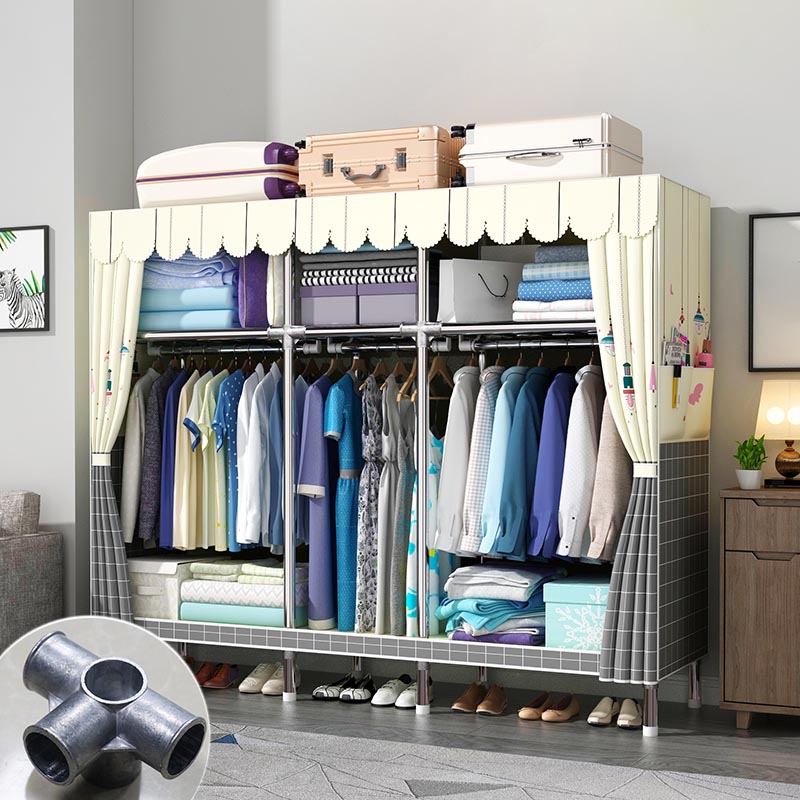 Modern Style Metal Wardrobe 3-Tier Cloth Rod Included Wardrobe Closet