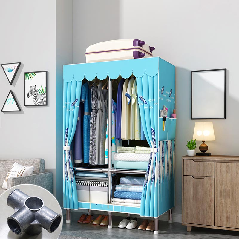 Modern Style Metal Wardrobe 3-Tier Cloth Rod Included Wardrobe Closet