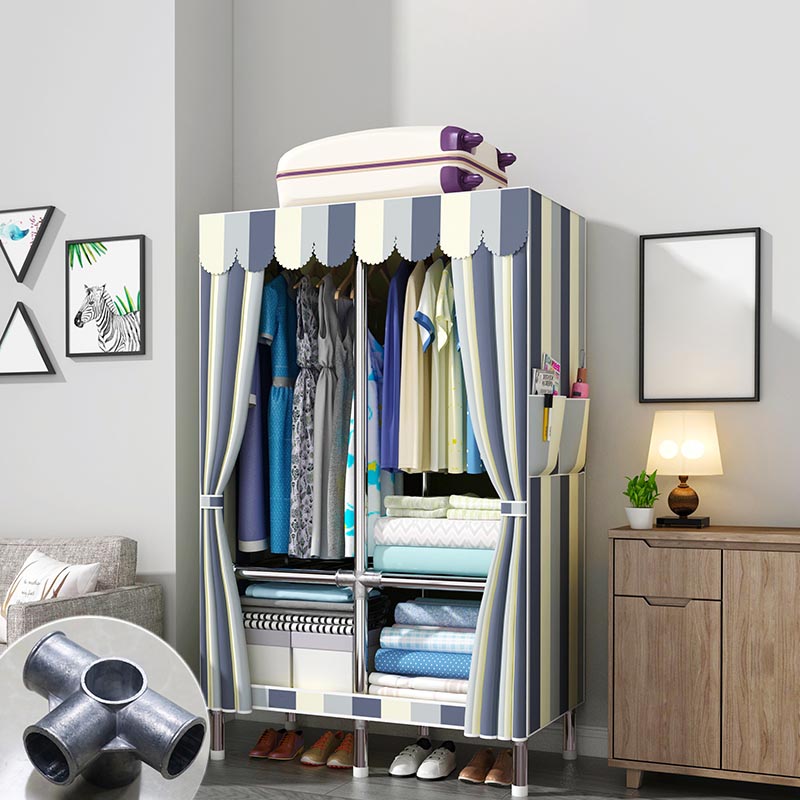 Modern Style Metal Wardrobe 3-Tier Cloth Rod Included Wardrobe Closet