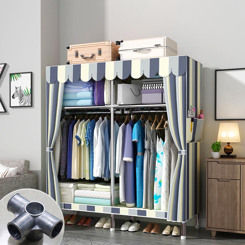 Modern Style Metal Wardrobe 3-Tier Cloth Rod Included Wardrobe Closet
