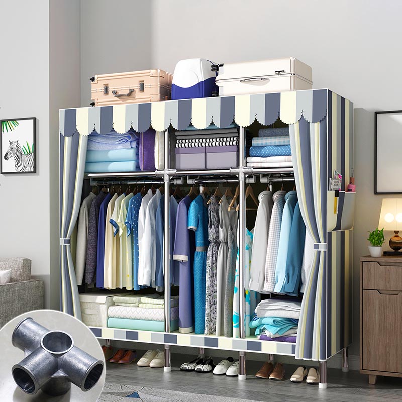 Modern Style Metal Wardrobe 3-Tier Cloth Rod Included Wardrobe Closet