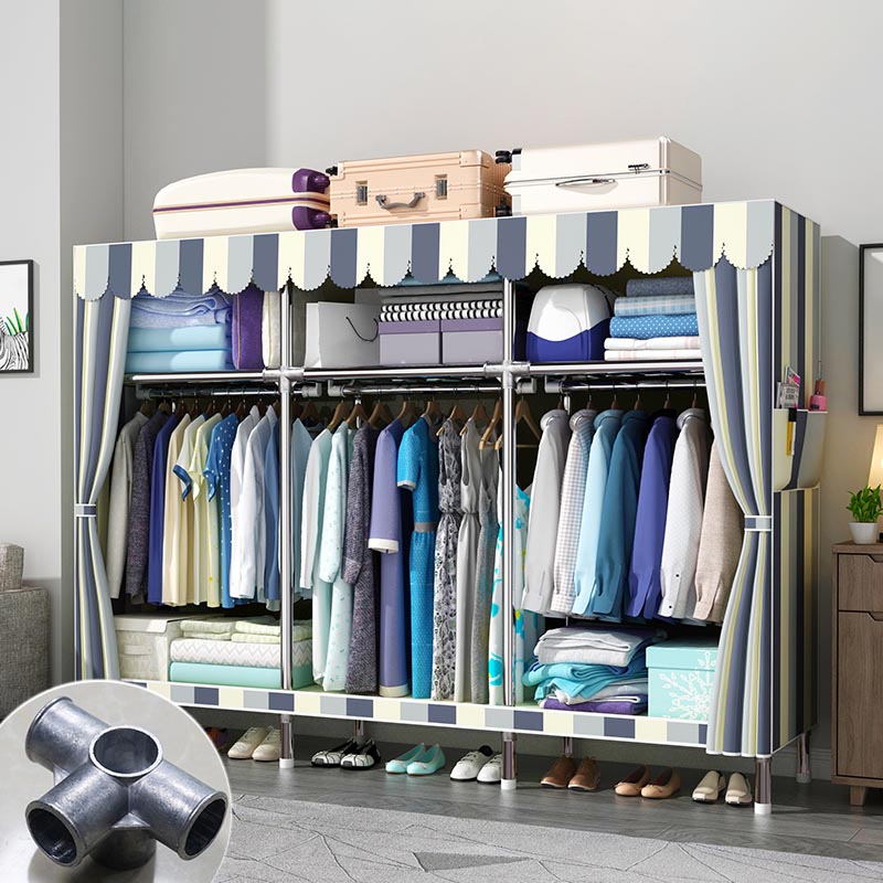Modern Style Metal Wardrobe 3-Tier Cloth Rod Included Wardrobe Closet