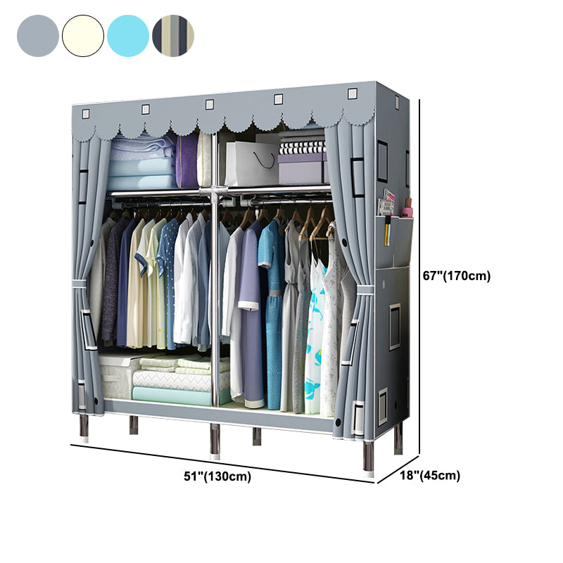 Modern Style Metal Wardrobe 3-Tier Cloth Rod Included Wardrobe Closet