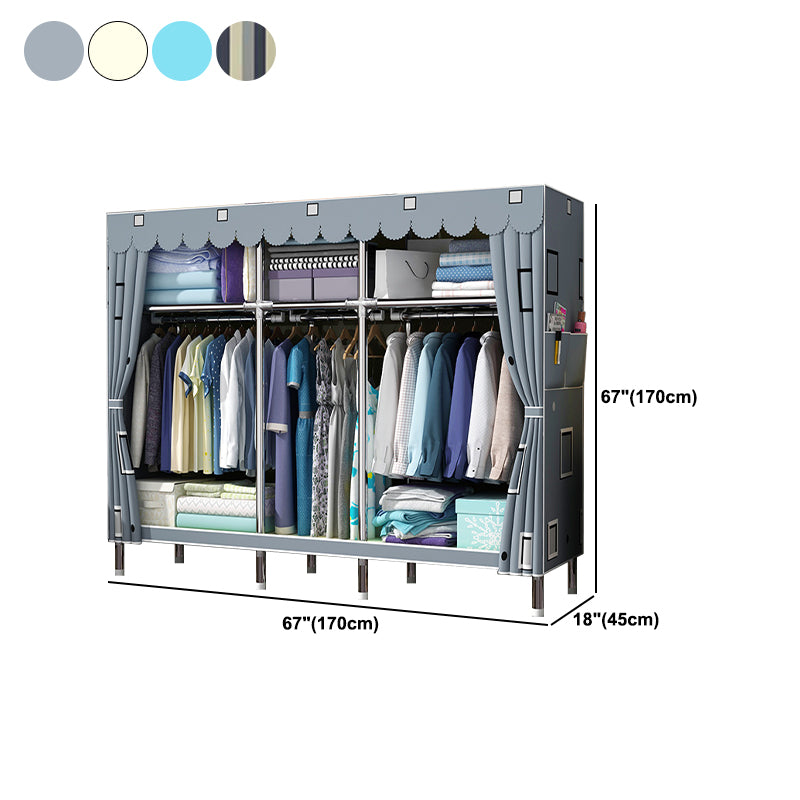 Modern Style Metal Wardrobe 3-Tier Cloth Rod Included Wardrobe Closet