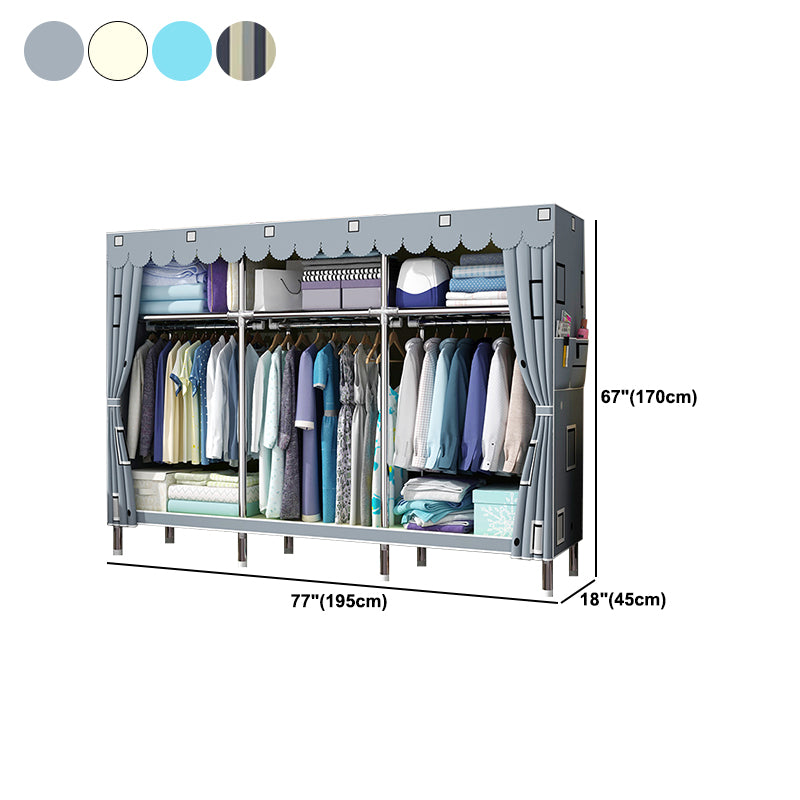 Modern Style Metal Wardrobe 3-Tier Cloth Rod Included Wardrobe Closet