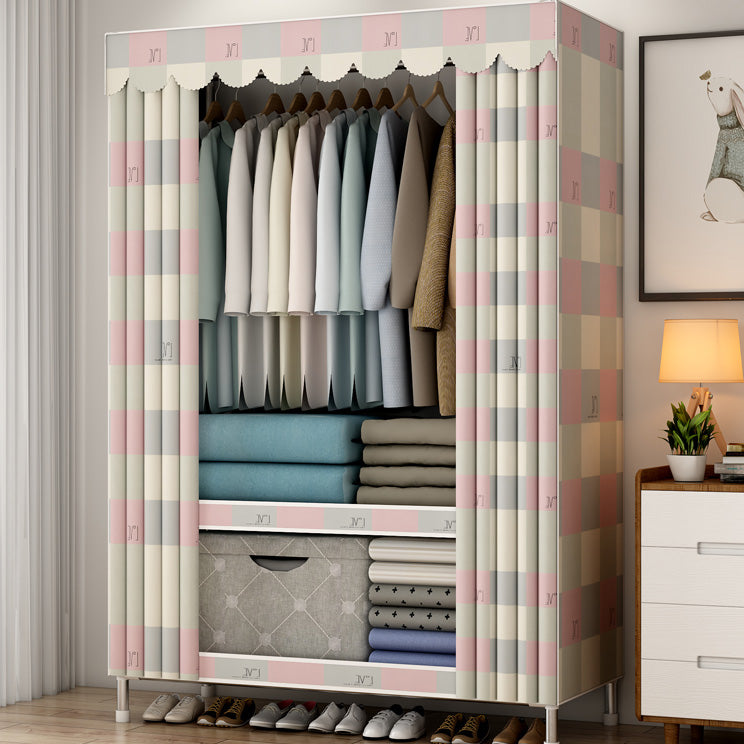 Modern Style Metal Wardrobe 3-Tier Cloth Rod Included Wardrobe Closet with Legs
