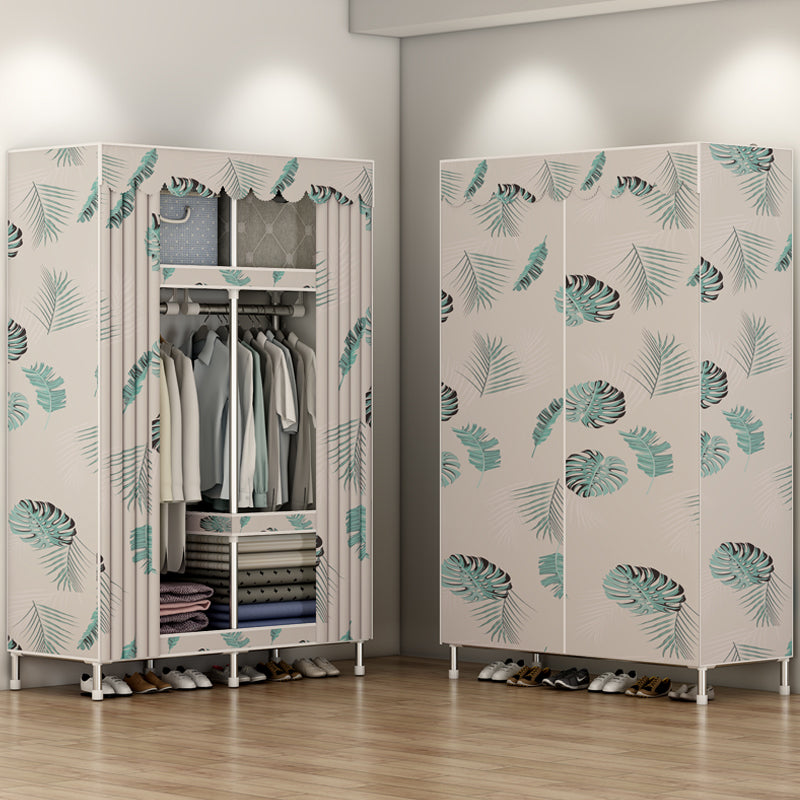 Modern Style Metal Wardrobe 3-Tier Cloth Rod Included Wardrobe Closet with Legs