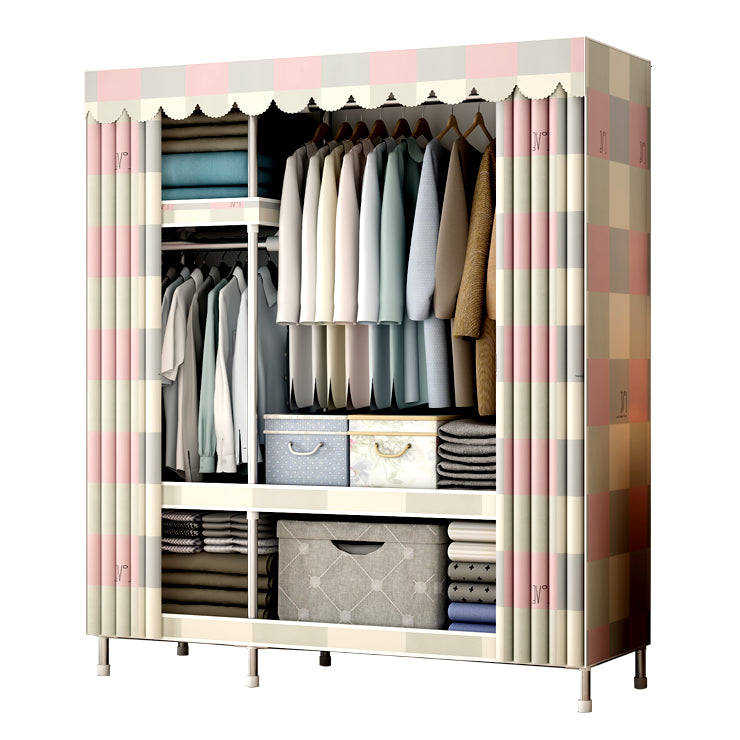 Modern Style Metal Wardrobe 3-Tier Cloth Rod Included Wardrobe Closet with Legs