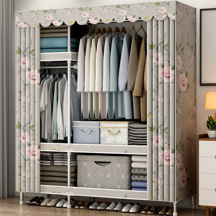 Modern Style Metal Wardrobe 3-Tier Cloth Rod Included Wardrobe Closet with Legs