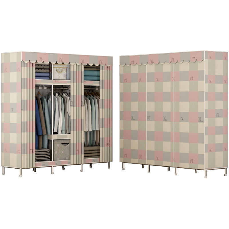 Modern Style Metal Wardrobe 3-Tier Cloth Rod Included Wardrobe Closet with Legs