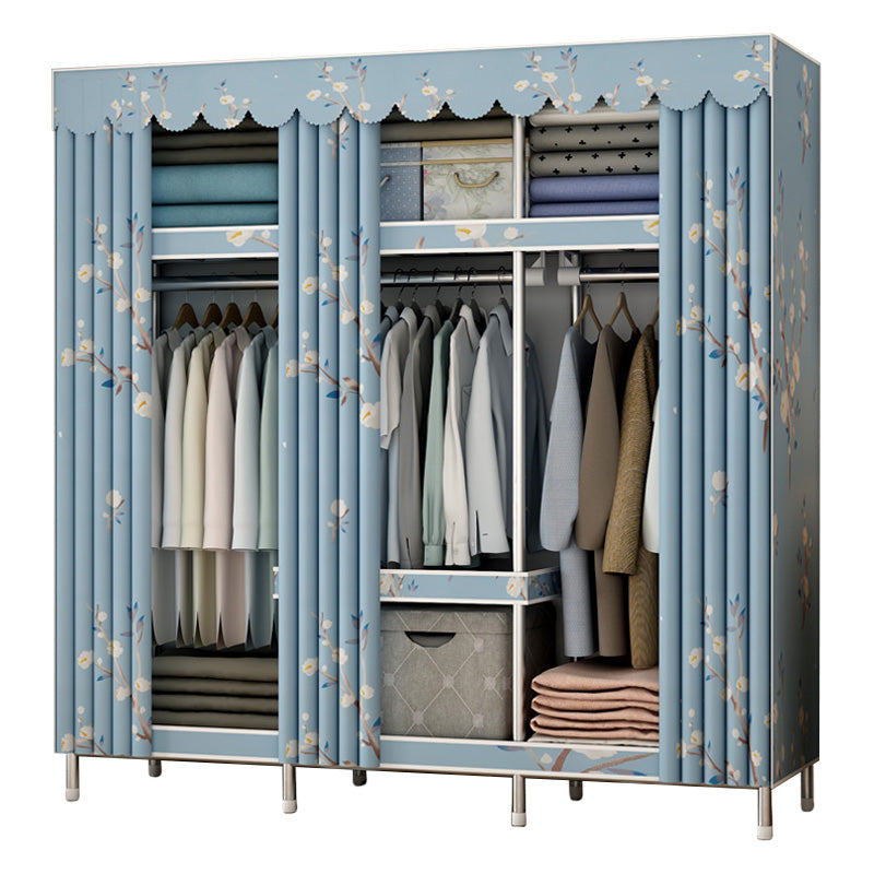 Modern Style Metal Wardrobe 3-Tier Cloth Rod Included Wardrobe Closet with Legs