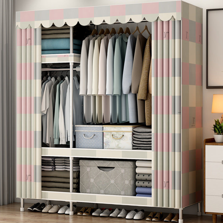 Modern Style Metal Wardrobe 3-Tier Cloth Rod Included Wardrobe Closet with Legs