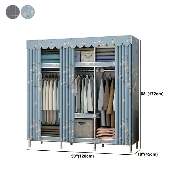 Modern Style Metal Wardrobe 3-Tier Cloth Rod Included Wardrobe Closet with Legs