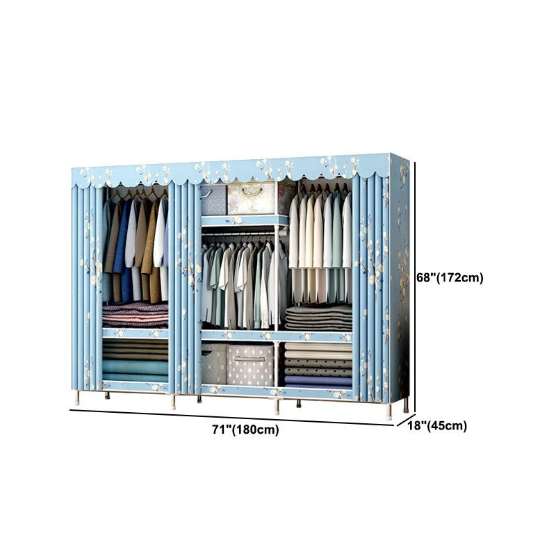 Modern Style Metal Wardrobe 3-Tier Cloth Rod Included Wardrobe Closet with Legs