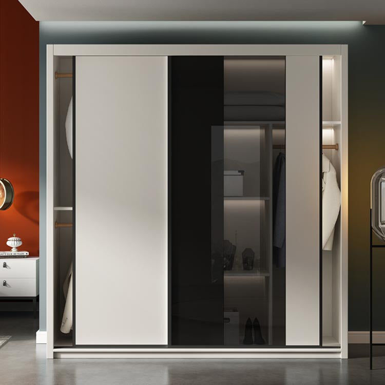 Contemporary Style Wood Wardrobe White Colour Wardrobe Closet with Sliding Door