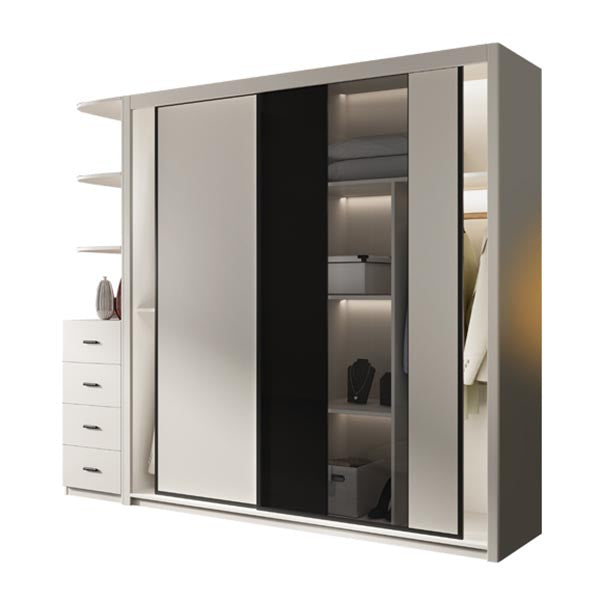 Contemporary Style Wood Wardrobe White Colour Wardrobe Closet with Sliding Door