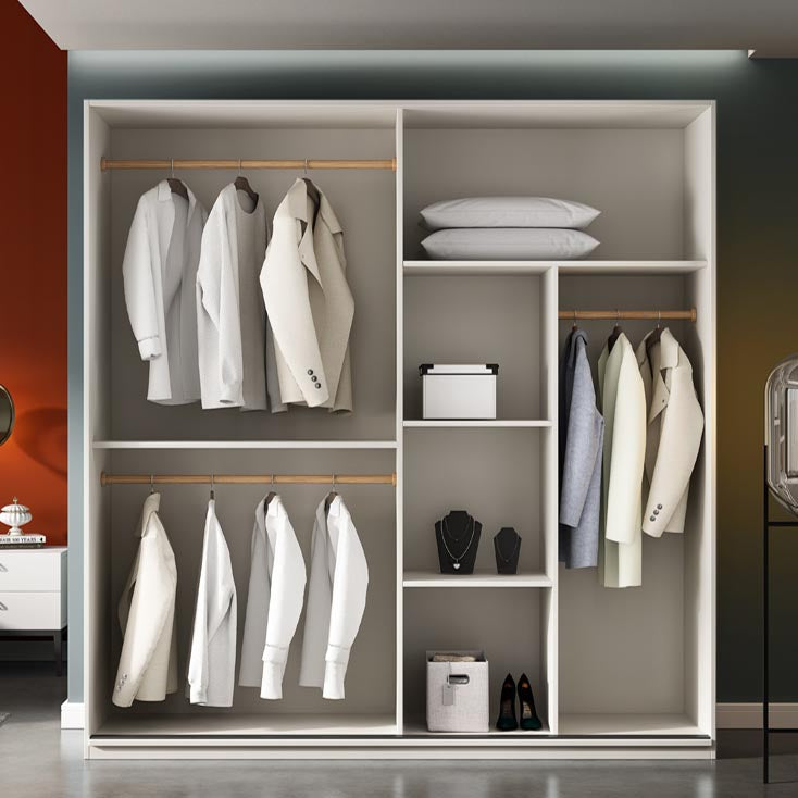 Contemporary Style Wood Wardrobe White Colour Wardrobe Closet with Sliding Door