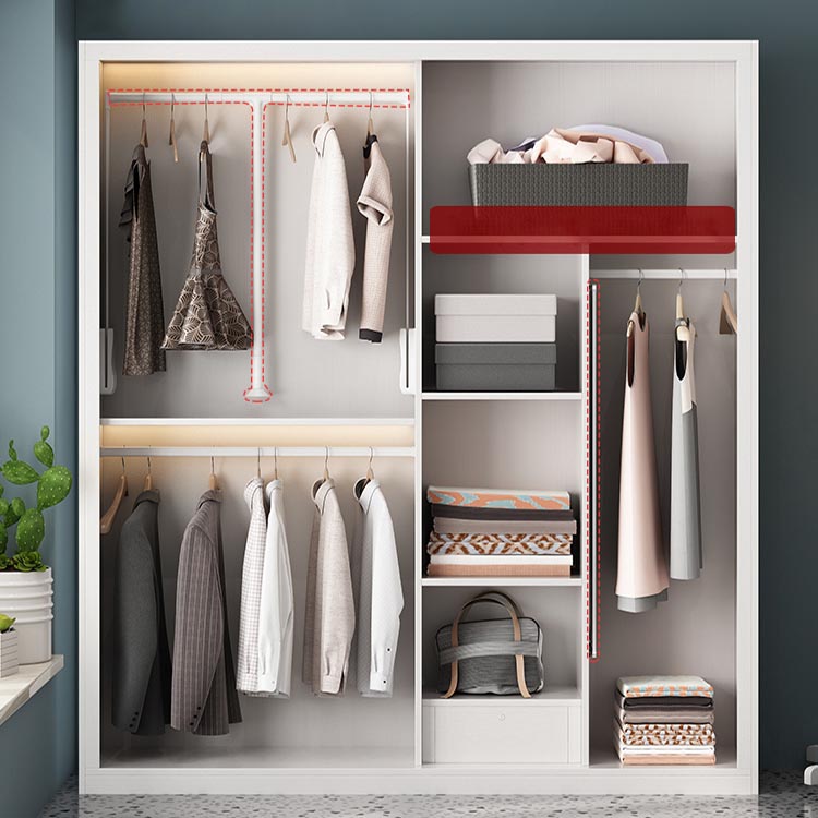 Contemporary Style Wood Wardrobe White Colour Wardrobe Closet with Sliding Door