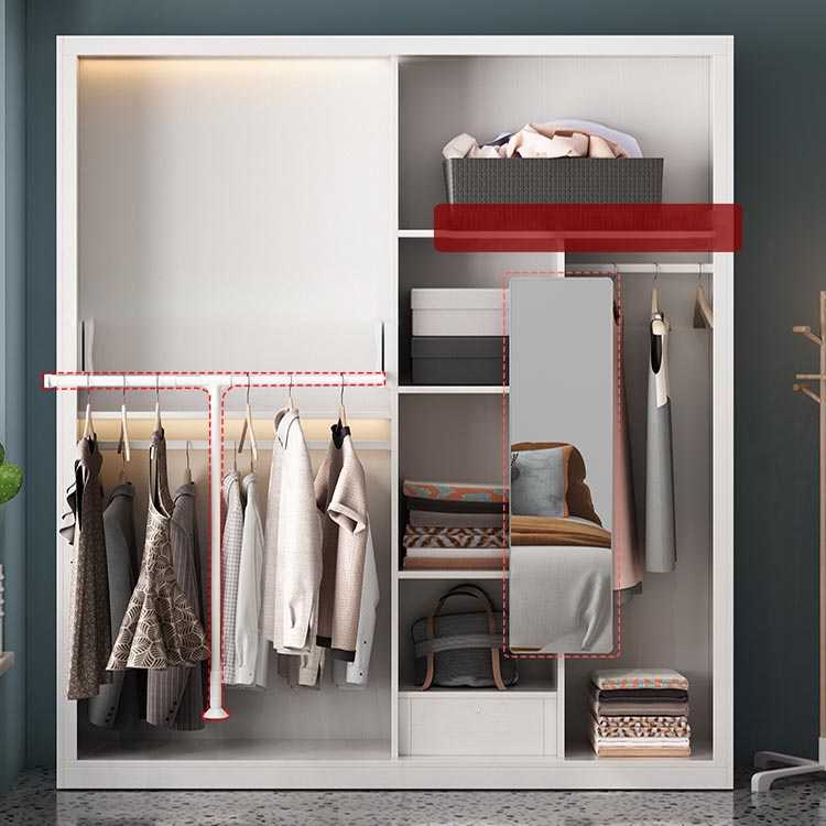 Contemporary Style Wood Wardrobe White Colour Wardrobe Closet with Sliding Door