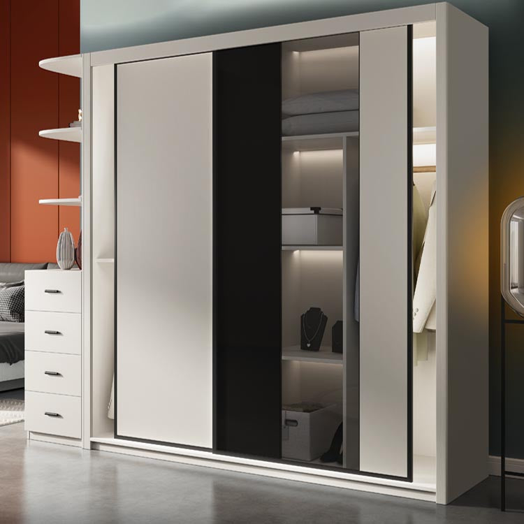Contemporary Style Wood Wardrobe White Colour Wardrobe Closet with Sliding Door