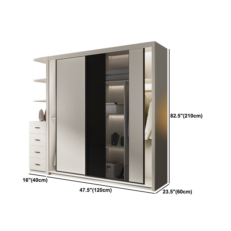 Contemporary Style Wood Wardrobe White Colour Wardrobe Closet with Sliding Door