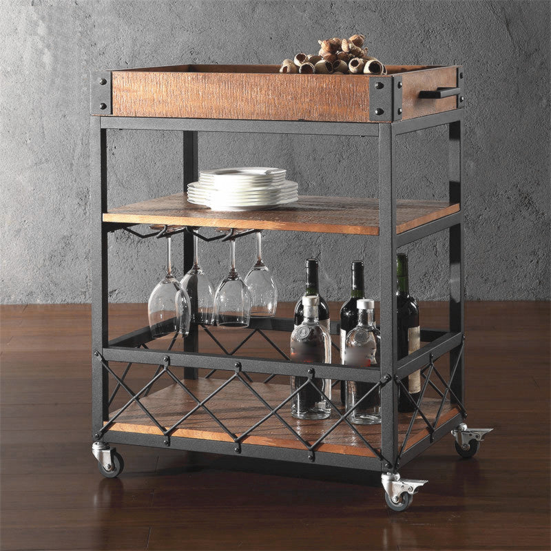 31.50" High Rolling Traditional Kitchen Trolley Wooden Kitchen Trolley for Dining Room