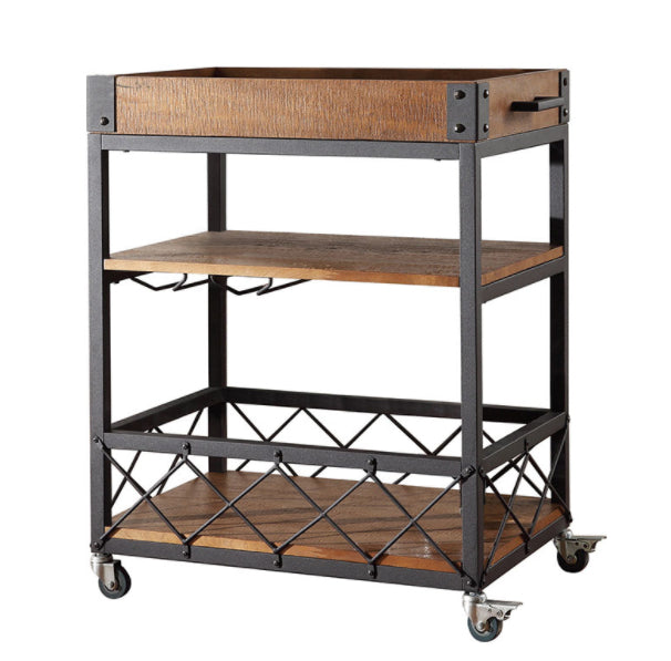 31.50" High Rolling Traditional Kitchen Trolley Wooden Kitchen Trolley for Dining Room