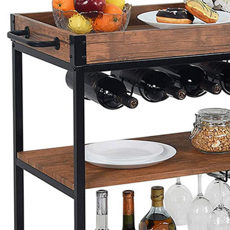 31.50" High Rolling Traditional Kitchen Trolley Wooden Kitchen Trolley for Dining Room