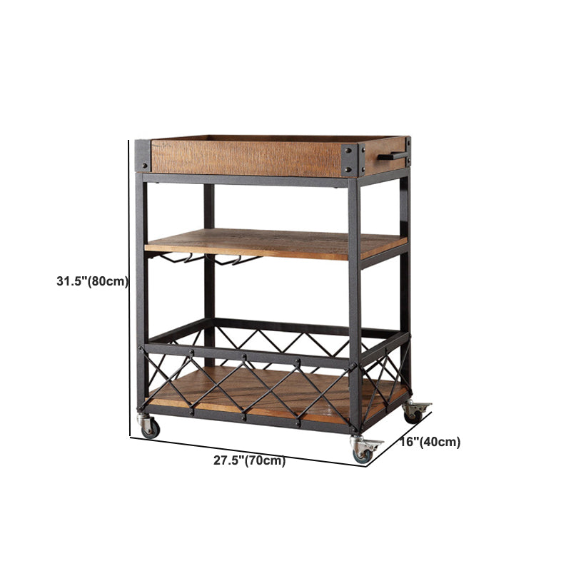 31.50" High Rolling Traditional Kitchen Trolley Wooden Kitchen Trolley for Dining Room
