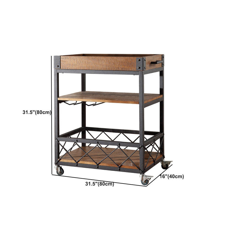 31.50" High Rolling Traditional Kitchen Trolley Wooden Kitchen Trolley for Dining Room