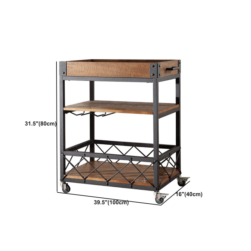 31.50" High Rolling Traditional Kitchen Trolley Wooden Kitchen Trolley for Dining Room