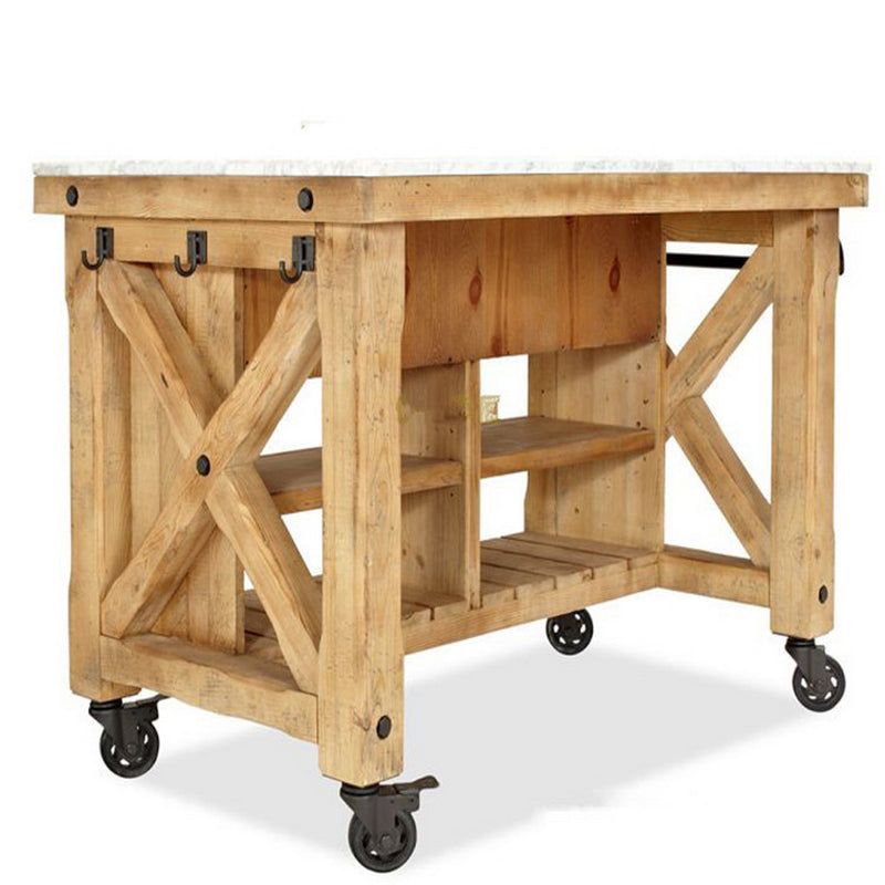 Modern Style Rolling Kitchen Cart Wood Rectangular Kitchen Island Cart with Towel Rack