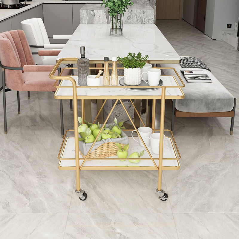 Modern Style Stone Prep Table Rolling Metal Prep Table for Home