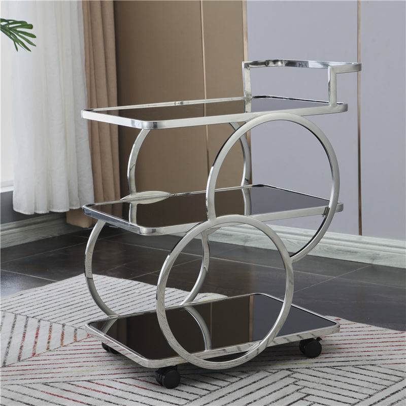 Contemporary 31.5"H Rolling Prep Table Rectangular Metal Prep Table for Dining Room