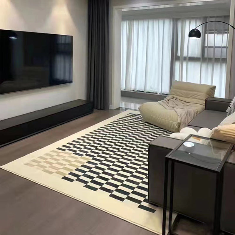 Rectangle Shape Rug Living Room Lattice Carpet Polyester Washable Area Rug