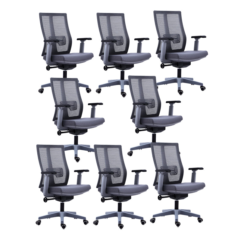 Contemporary Arm Chair Gray Lumbar Support with Wheels Office Chair