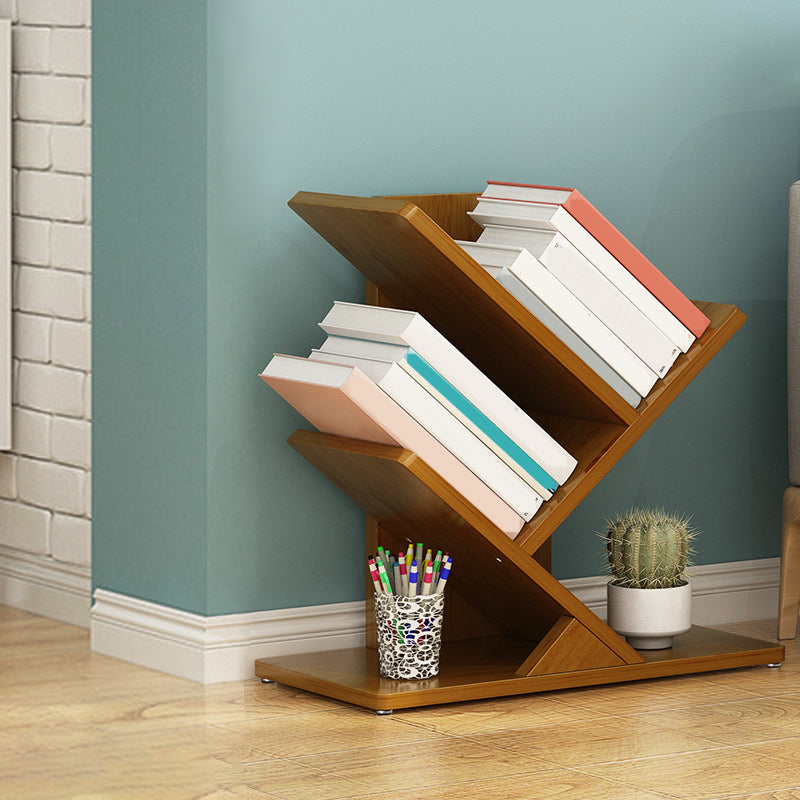 Modern Bamboo Bookshelf Geometric Closed Back Vertical Bookcase