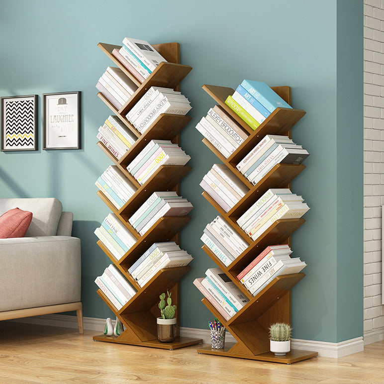 Modern Bamboo Bookshelf Geometric Closed Back Vertical Bookcase